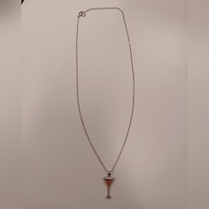 Nwot 18k White Gold Plated Necklace with Parve Wine Glass Pendant 16-18"